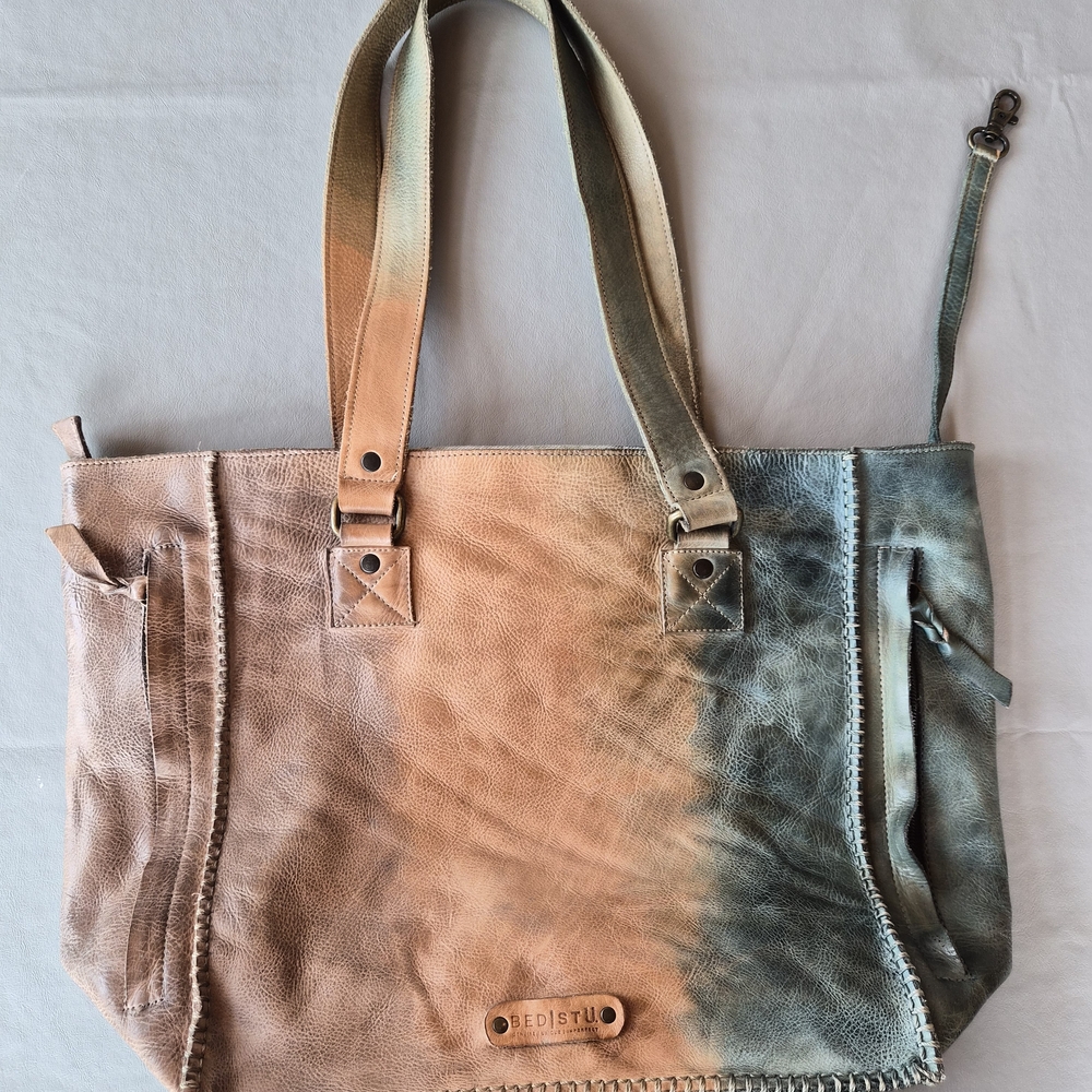 Bed Stu Tan and Blue Leather Shoulder Bag